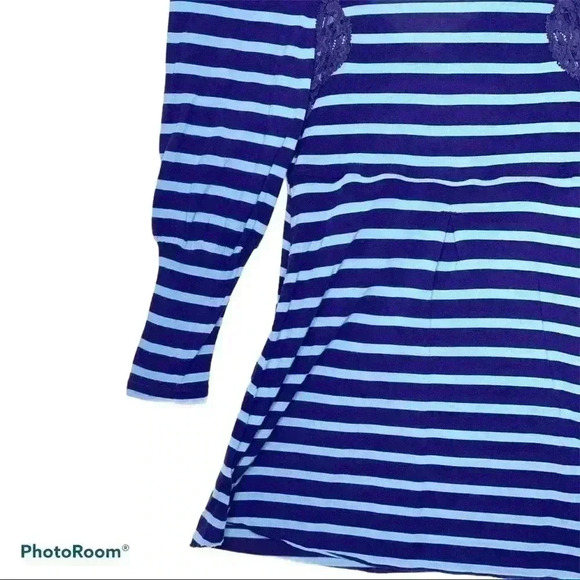 Free People Blue Striped Top With Lace - Picture 5 of 7